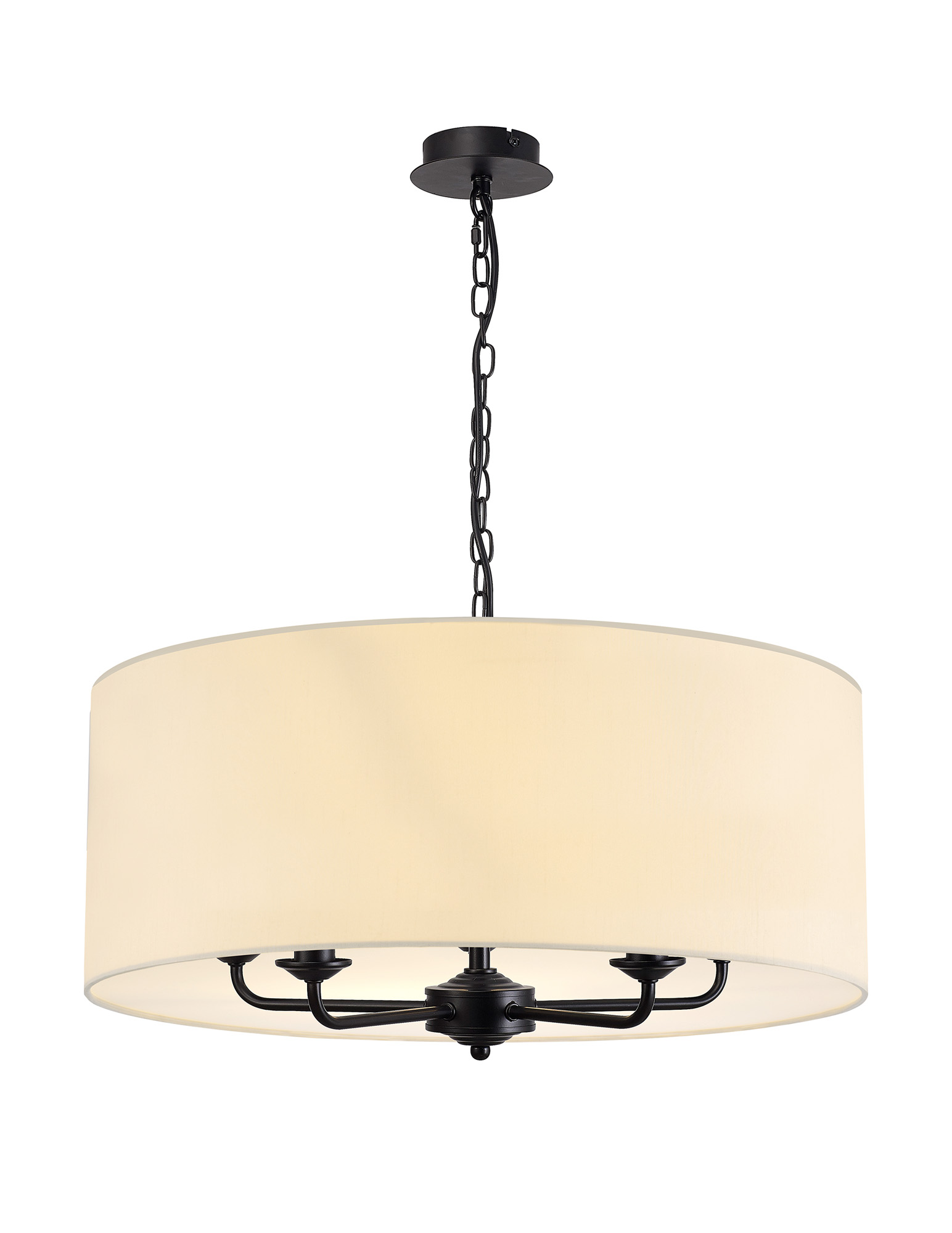 DK1047  Banyan 60cm 5 Light Pendant Matt Black, Ivory Pearl